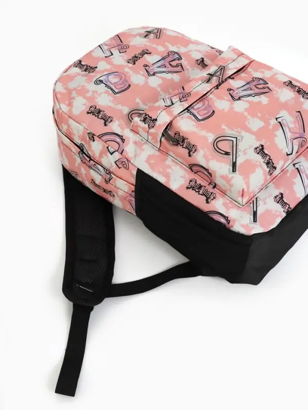 Рюкзак школьный на молнии, с карманами, с рисунками, размер 30&times;13&times;42 см, серый/розовый