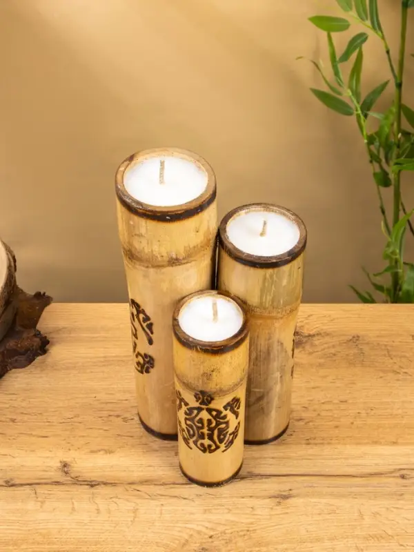 Свеча в бамбуке тройная «Экзотика», 13×15×30 см, 100 мл, бежевая