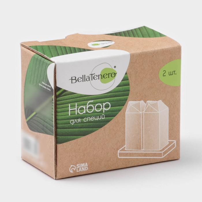 Набор фарфоровый для специй на бамбуковой подставке BellaTenero &laquo;Пакет&raquo;, 3 предмета: солонка, перечница, подставка, цвет белый