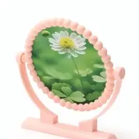 Зеркало настольное, d=14.7 см, розовое