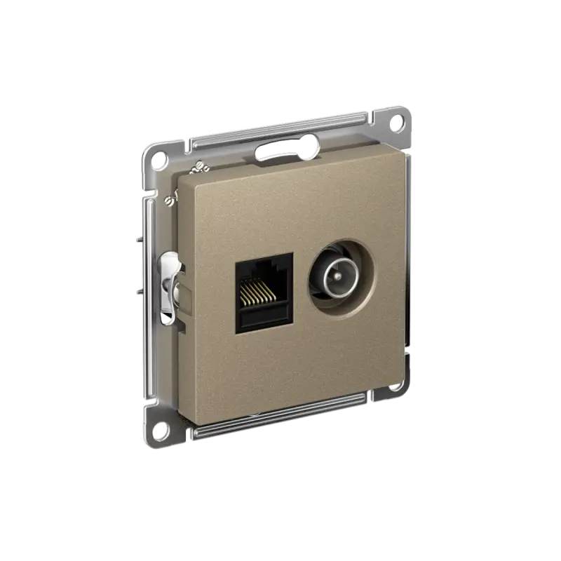 Розетка ATLASDESIGN двойная компьютерная+ТВ RJ45+TV категория 5E механизм шампань