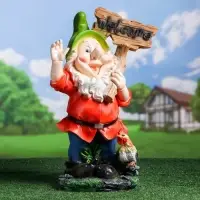 Садовая фигура из полистоуна «Гном с табличкой WELСOME с петухом», 61×23×36 см, МИКС