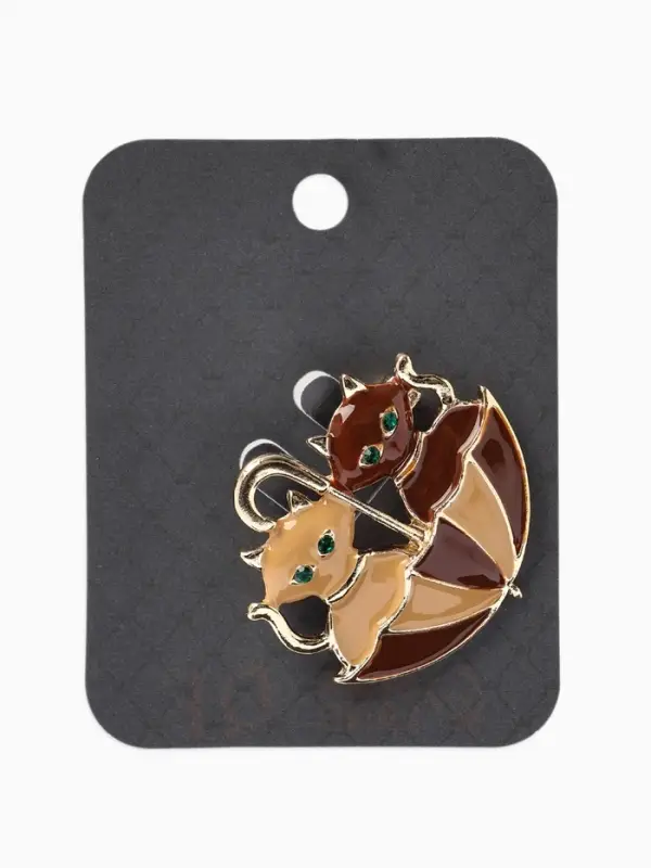 Брошь &laquo;Кошки&raquo; в зонте, осенняя, цвет коричневый в золоте