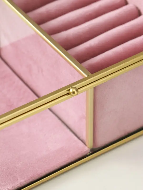 Шкатулка стекло с металлическим каркасом "Розовая" 2 отделения 22х14,5х7,5