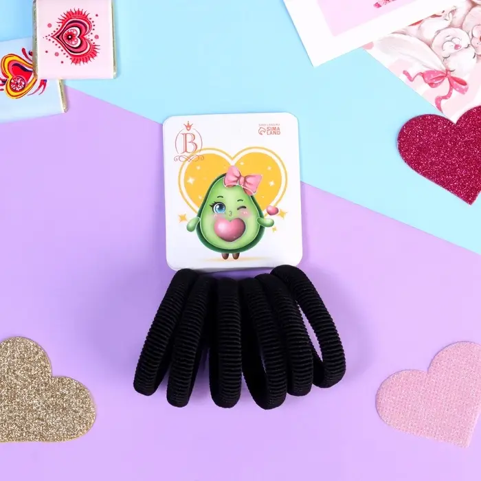 Резинки для волос «Авокадо лав», набор 6 шт., бантик, 4 см, чёрные