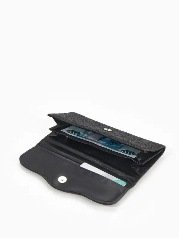 Кошелёк женский на магните, 19.5&times;2.5&times;9 см, с цветочным узором, чёрный