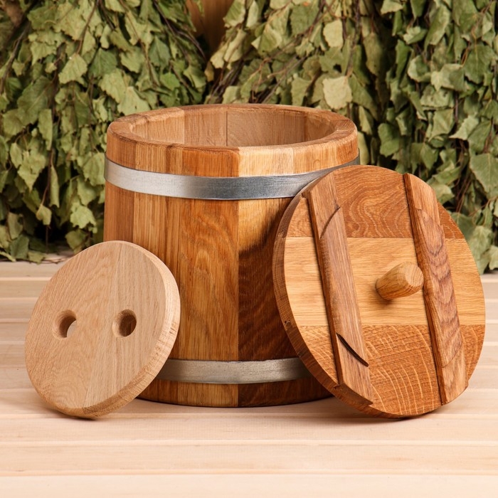 Кадка-бочка для засолки дубовая, 5 л, нержавеющий обруч, с крышкой, с гнетом Кадка-бочка для засолки дубовая, 5 л, нержавеющий обруч, с крышкой, с гнетом