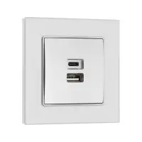 Розетка TOT Glossy Glass, 5 В, 2.1 A, разъёмы USB-A + USB-C, стекло, скрытая, серебристая