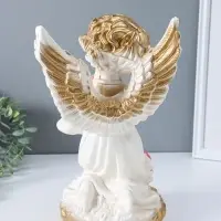 Фигура "Ангел с букетом" перламутр с золотом, 37х23х23 см