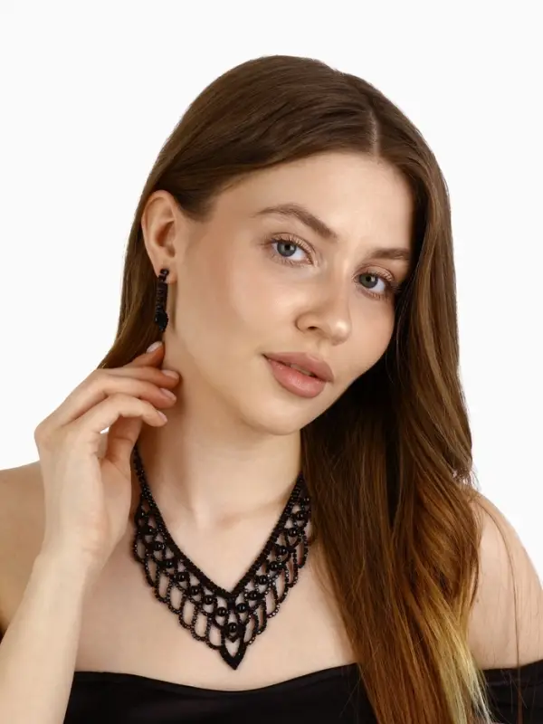 Набор 2 предмета: серьги, колье &laquo;Вернисаж&raquo;, шарики, чёрный, 30 см