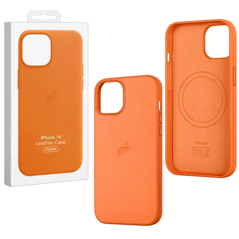 Чехол iPh 14 Leather Case 100% ORG Orange Чехол iPh 14 Leather Case 100% ORG Orange