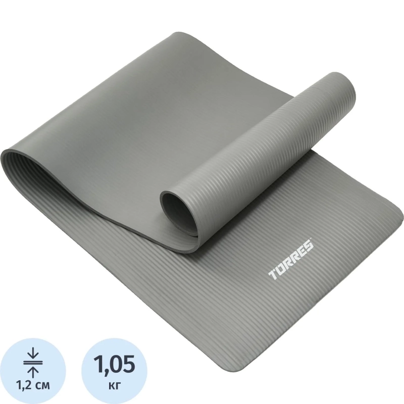 Коврик для йоги TORRES SOFT, YL10112, NBR(синт.каучук), толщина 1,2см/серый
