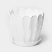 Горшок для цветов &laquo;Хризантема&raquo;, 600 мл, d=11 см, h=9.5 см, пластиковый, с поддоном, белый