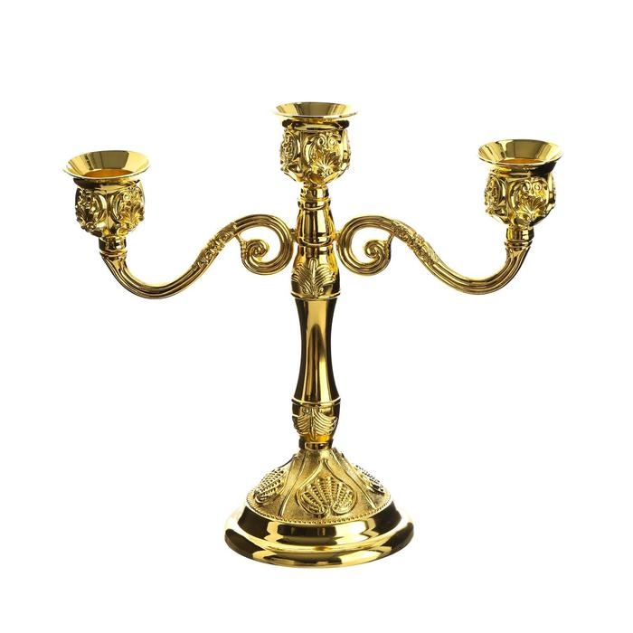 Подсвечник металл на 3 свечи  Подсвечник металл на 3 свечи "Резной лист" цвет золото 18х20,5х8,5 см