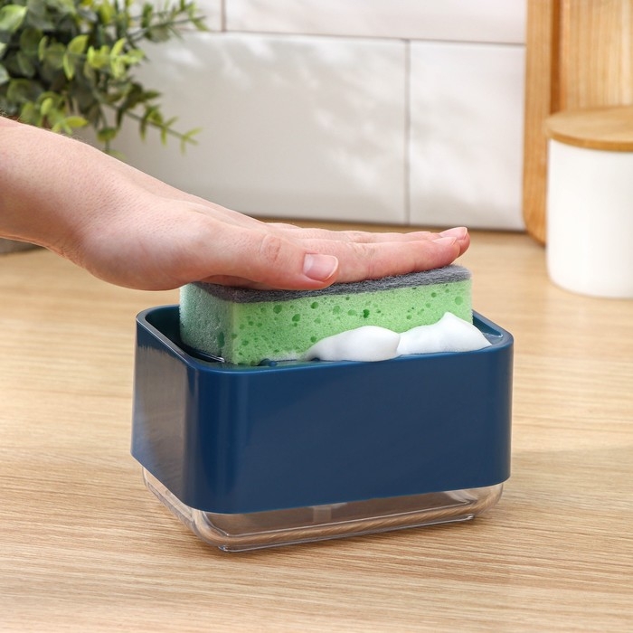 Дозатор для моющего средства с подставкой для губки Raccoon, губка в комплекте, цвет синий Дозатор для моющего средства с подставкой для губки Raccoon, губка в комплекте, цвет синий