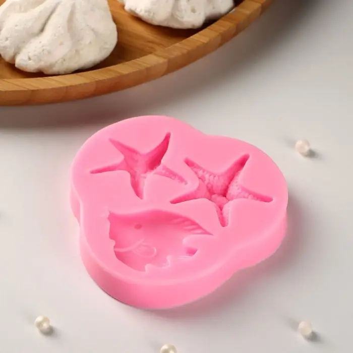 Молд для заливки &laquo;Лагуна&raquo;, силикон, 3 ячейки, 8&times;7.5&times;1 см, розовый