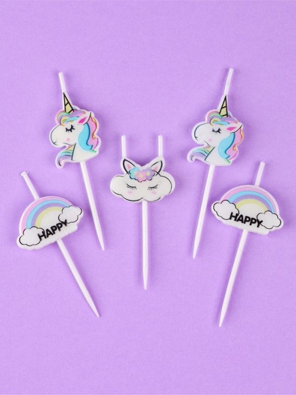 Набор свечей для торта, 5 шт  Набор свечей для торта, 5 шт "Единороги и облака", белые