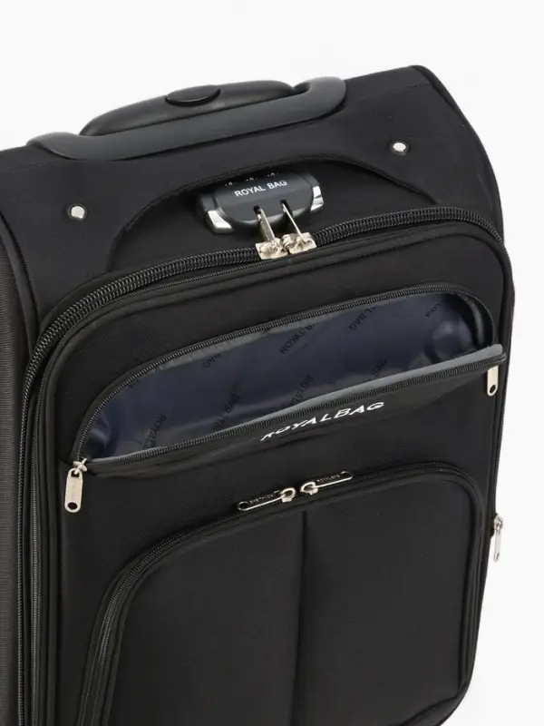 Чемодан 20 Чемодан 20", Текст, 37*23*55, отд на молнии, 2 нар/карм, увелич, код замок, 4 колеса, черный   10872