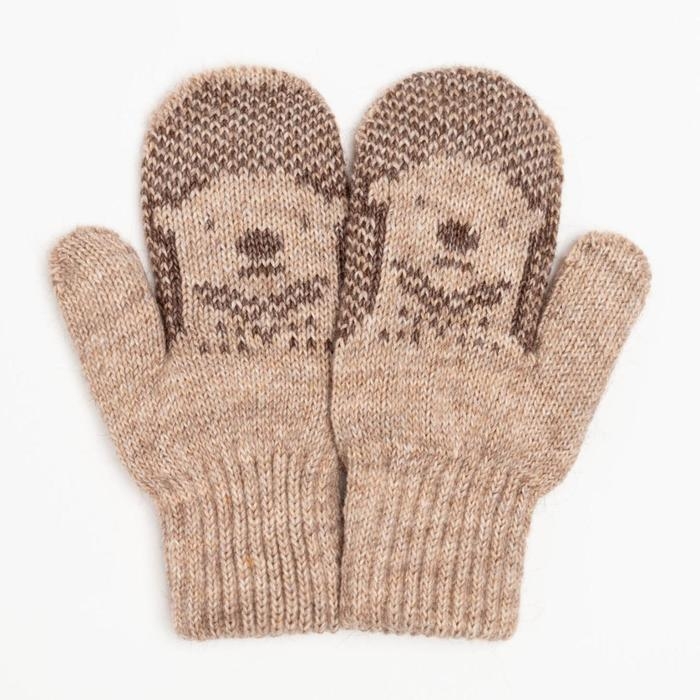 Варежки двойные детские, цвет бежевый, размер 14 (6-9 лет) Варежки двойные детские, цвет бежевый, размер 14 (6-9 лет)