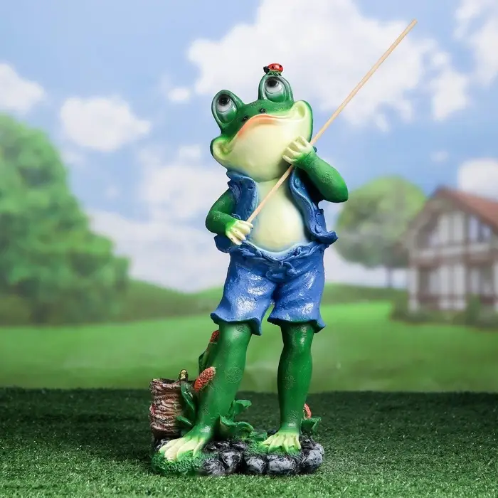 Садовая фигура из полистоуна &laquo;Лягушонок рыбак&raquo;, 40&times;12&times;18 см