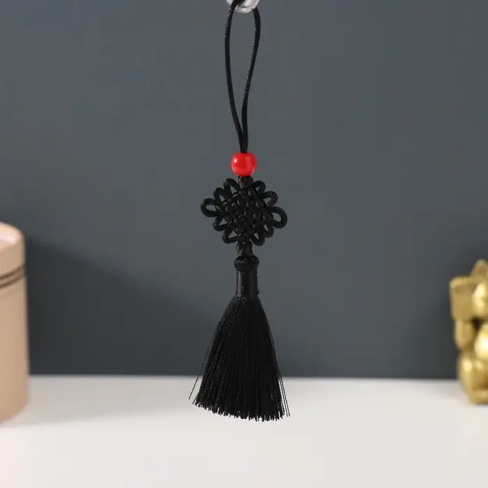 Подвеска текстиль, пластик "Узел счастья и бесконечности" чёрная 8,5 см