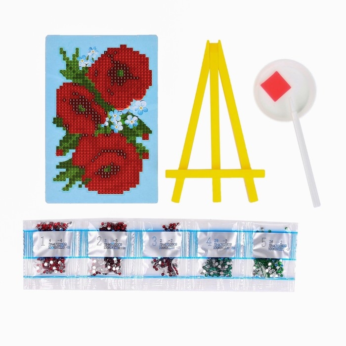 Алмазная мозаика с частичным заполнением на подставке для детей «Маки», 10 х 15 см