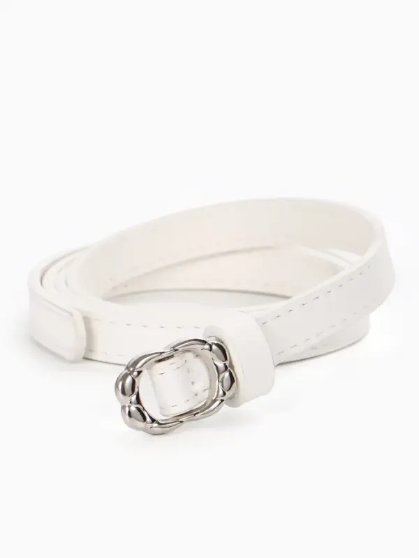 Ремень женский, узкий, 1.4&times;105 см, металлическая пряжка, белый