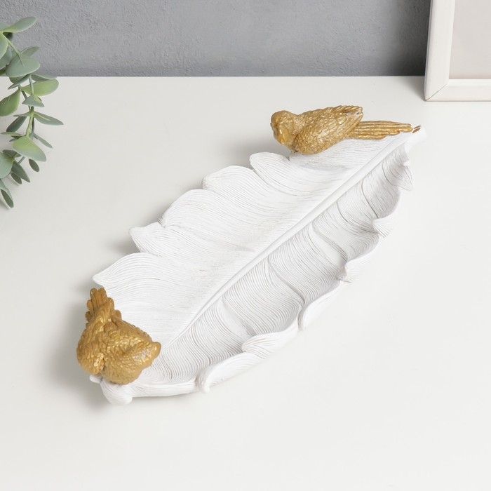 Сувенир полистоун подставка Сувенир полистоун подставка "Золотые попугаи на белом листе" 6х28х12 см