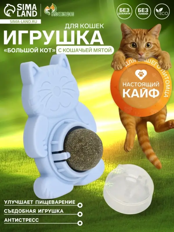 Игрушка для кошек из кошачьей мяты &laquo;Большой Кот&raquo;, 4.5&times;6&times;6 см, на основании, МИКС