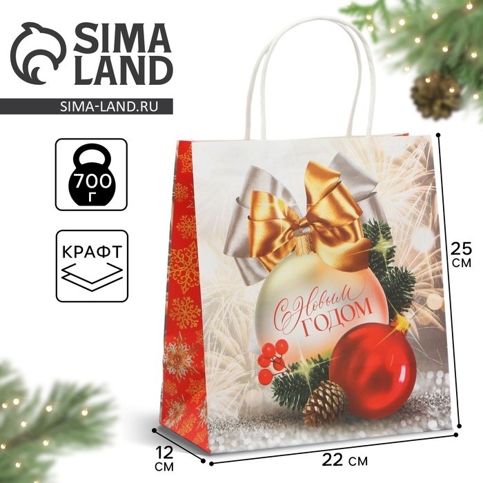 Пакет подарочный новогодний крафтовый «С Новым годом», 22 х 25 х 12 см Пакет подарочный новогодний крафтовый «С Новым годом», 22 х 25 х 12 см