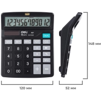 Калькулятор настольный КОМП. Deli E837, 12-р, дв.пит., 148x120мм, черный