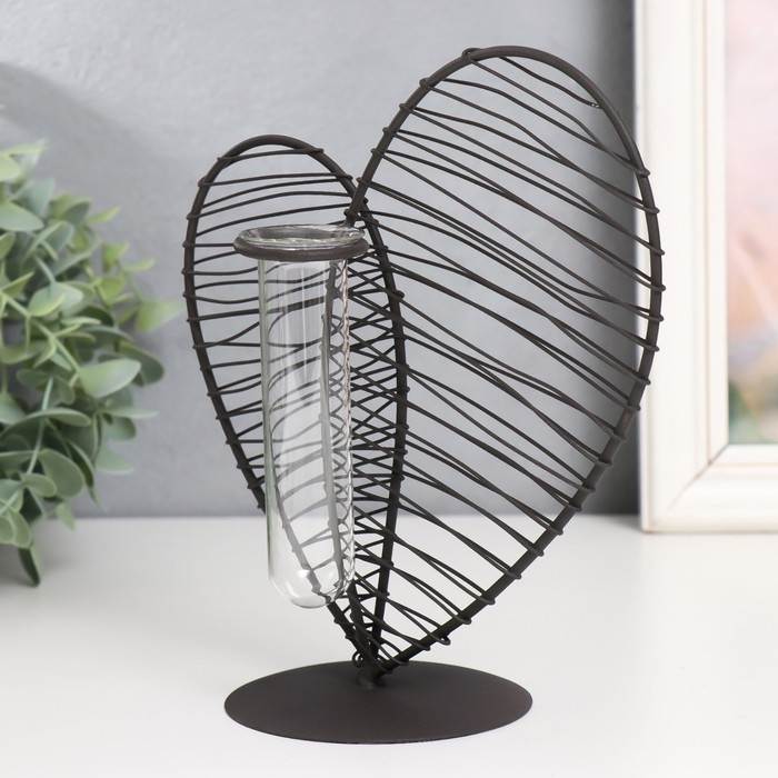 Декор металл, стекло  Декор металл, стекло "Сердце. Штрихи" чёрный 19х8х20 см