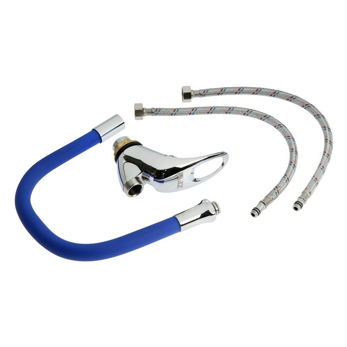 Смеситель для кухни ZEIN Z2112, однорычажный, гибкий излив, картридж 40 мм, синий/хром Смеситель для кухни ZEIN Z2112, однорычажный, гибкий излив, картридж 40 мм, синий/хром