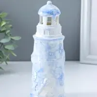 Сувенир керамика свет "Маяк" мраморный бело-синий 6,5х6,5х18 см