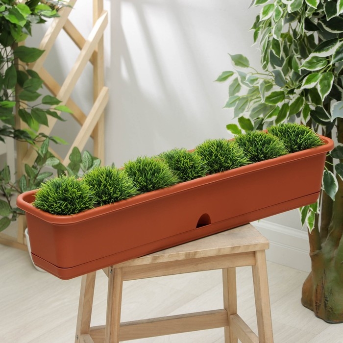 Ящик балконный с поддоном, 80 см, цвет терракотовый Ящик балконный с поддоном, 80 см, цвет терракотовый