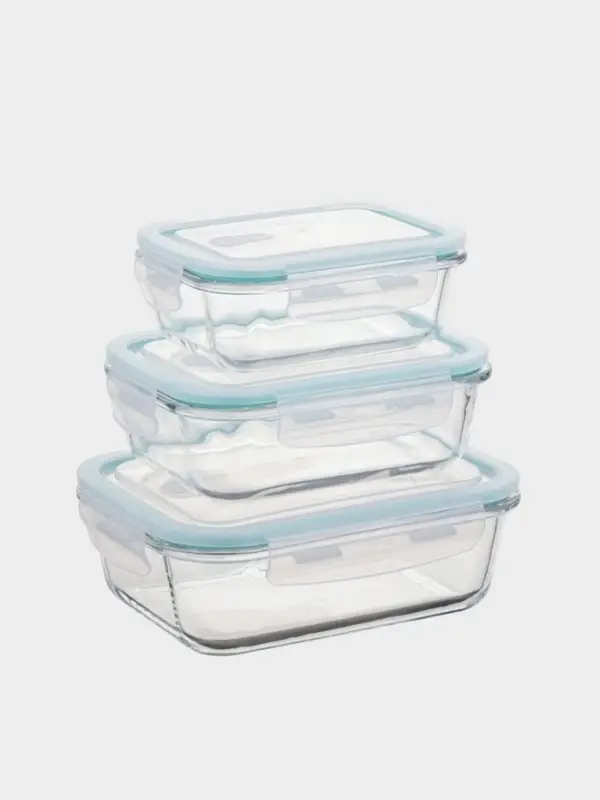 Набор стеклянных контейнеров с крышкой 3 шт, 410/690/1040 мл, прозрачная крышка