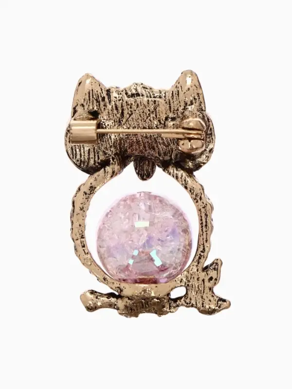 Брошь &laquo;Сова с шариком&raquo;, розовая в чернёном золоте