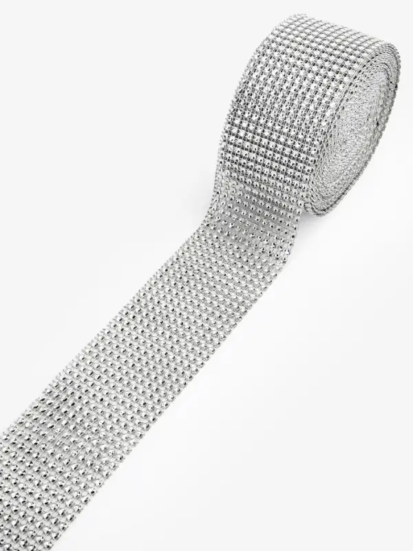 Лента с имитацией страз, 6 см, 9&plusmn;1 м, цвет серебряный