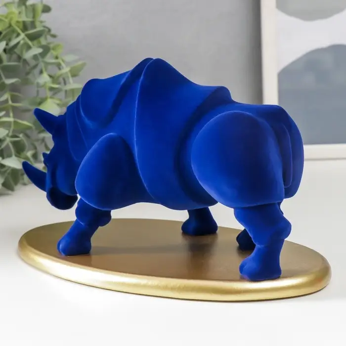 Фигура полистоун &laquo;Синий носорог на подставке&raquo;, флок, 12.8&times;22.5&times;13.5 см