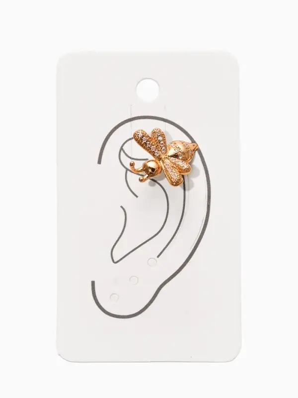 Серьга кафф &laquo;Пчела&raquo;, белая в золоте