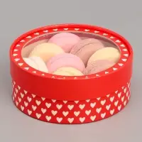 Коробка для макарун, кондитерская упаковка тубус с окном Love 16&times;16&times;5 см