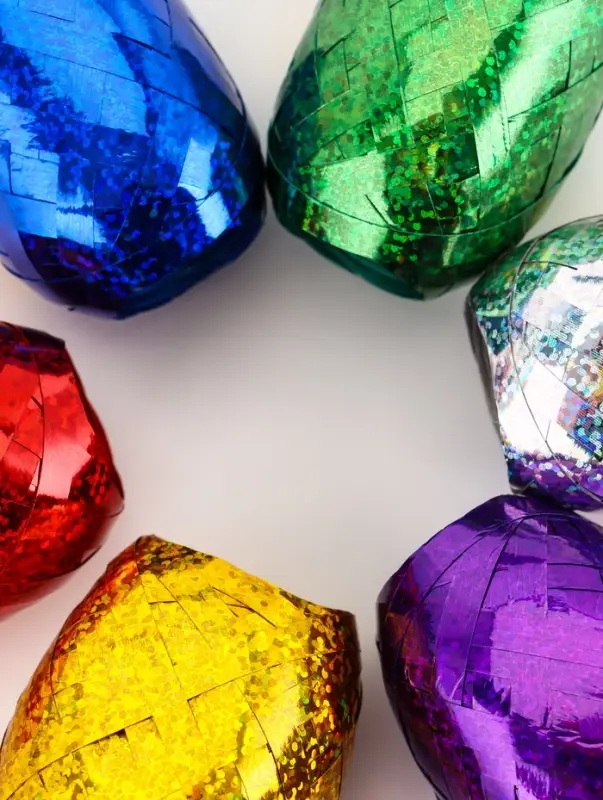 Лента упаковочная голографическая, для воздушных шаров и подарков, ассорти, набор 6 шт., 0.5 см &times; 10 м