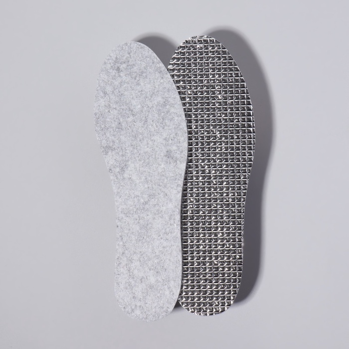 Стельки для обуви детские, утеплённые, двухслойные, фольгированные, с шаблонами, 25-36 р-р, пара, цвет серый Стельки для обуви детские, утеплённые, двухслойные, фольгированные, с шаблонами, 25-36 р-р, пара, цвет серый