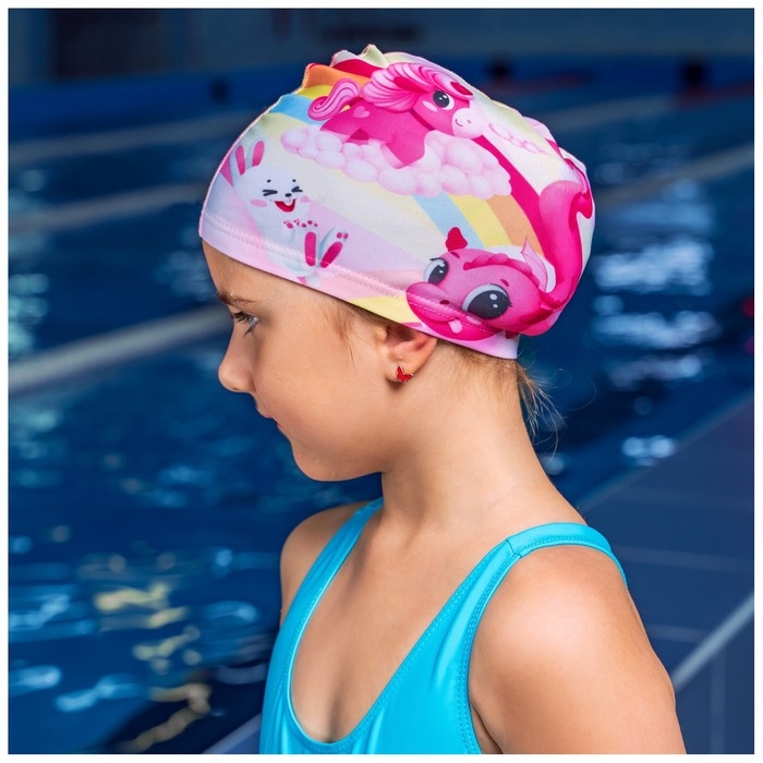 Шапочка для плавания детская ONLYTOP Cute, тканевая, обхват 46-52 см Шапочка для плавания детская ONLYTOP Cute, тканевая, обхват 46-52 см