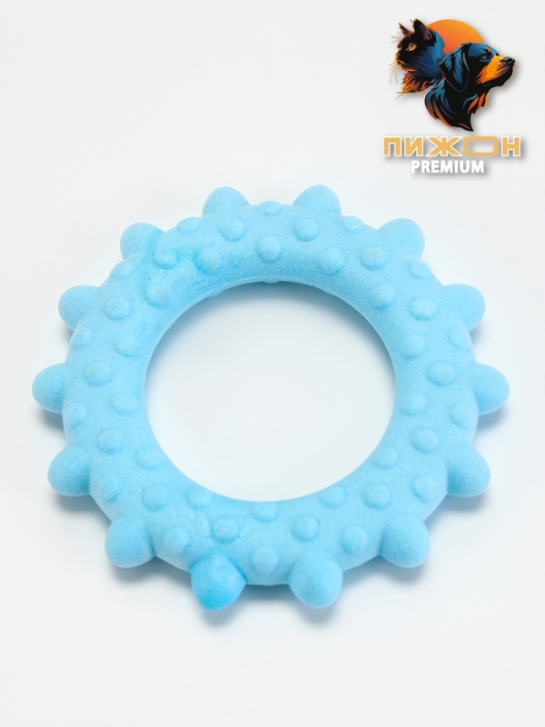 Игрушка плавающая для собак "Кольцо с шипами" Пижон Premium, вспененный TPR, 8 см, голубая
