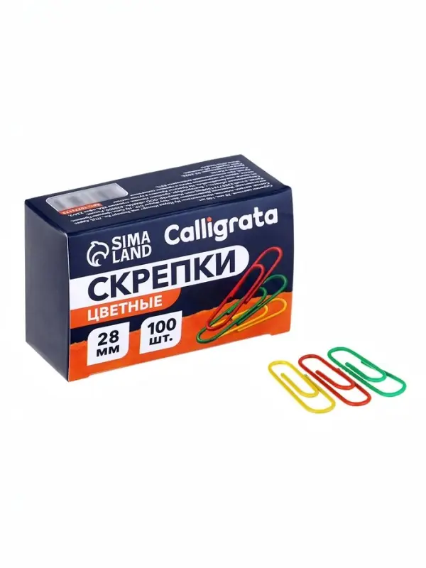 Скрепки 28 мм цветные в картонной коробке 100 штук