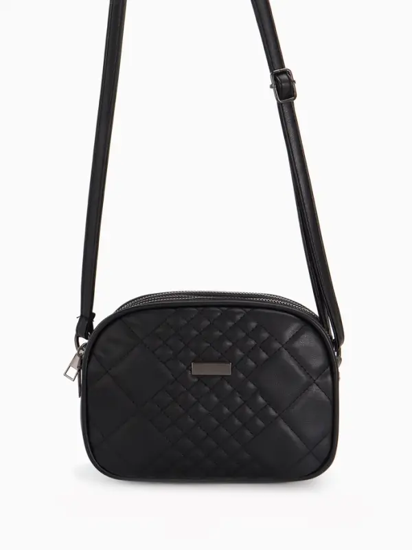 Сумка женская кросс-боди на молнии, 19&times;7&times;15 см, в клетку, чёрная