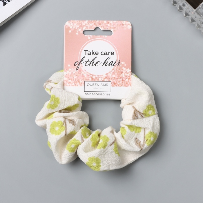 Резинка для волос Резинка для волос "Орбита" цветы лето, 10 см, зелёно-белый