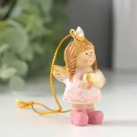 Сувенир полистоун "Малышка-ангел в розовом платье, с сердцем в руках" 3х2,5х5,5 см