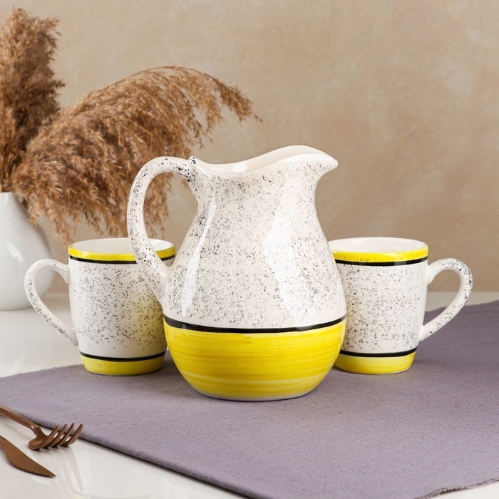 Набор посуды  Набор посуды "Персия", керамика, желтый, 3 предмета: кувшин 1.5 л, кружки 350 мл, 1 сорт, Иран